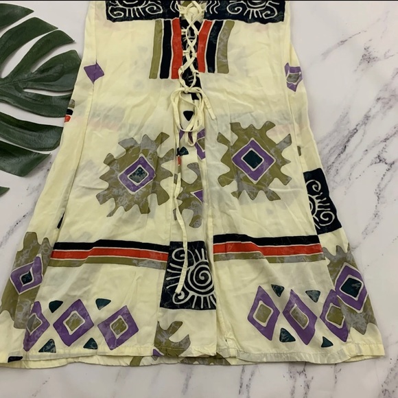 Womens Vintage 90s Sundress Size S Art Block Print Floral Lace Up Back Shift - Picture 6 of 6